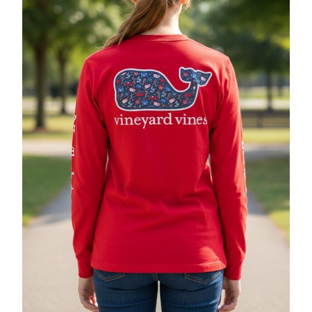Vineyard Vines Youth Size 18 (XL) Christmas T-Shirt Whale Long Sleeve Pocket